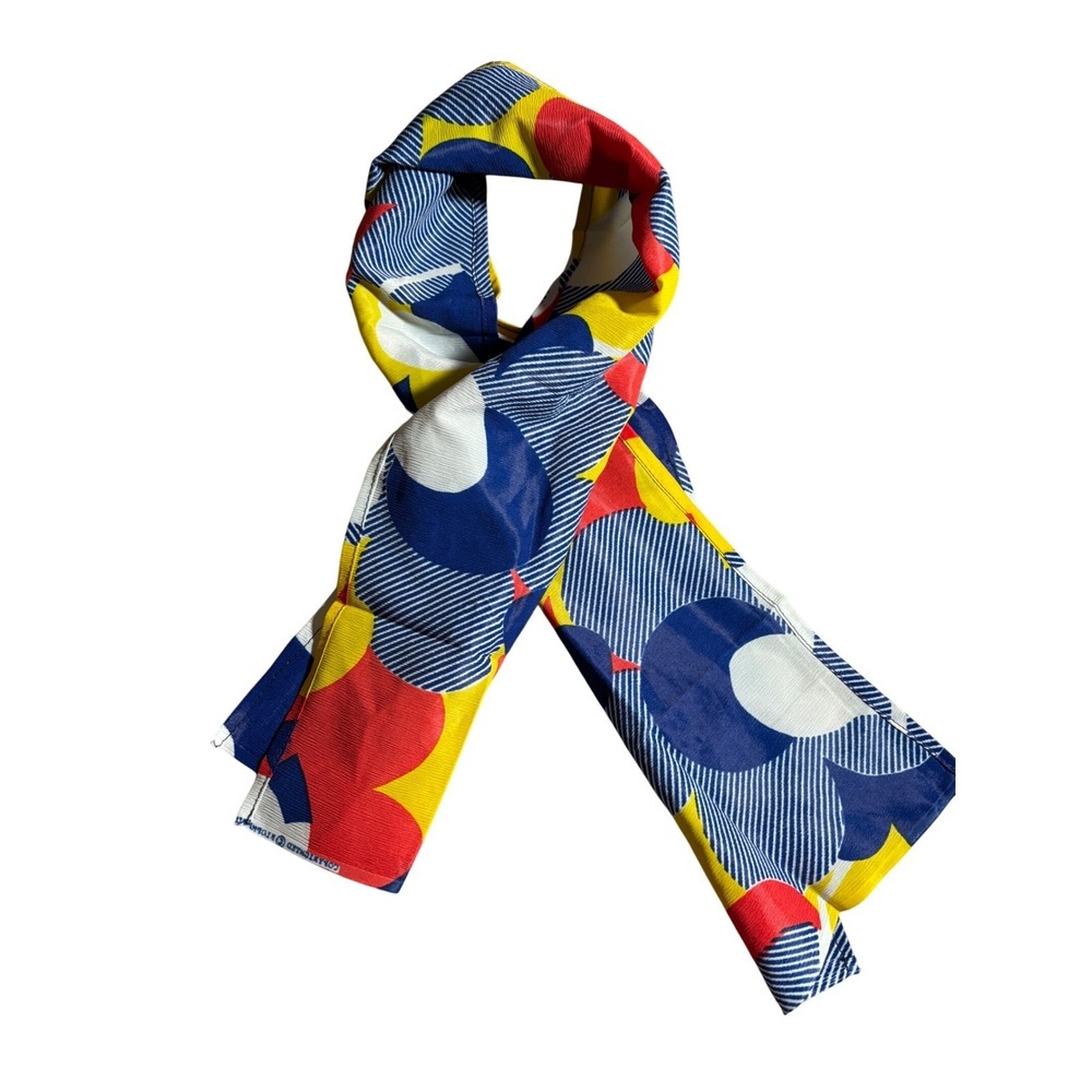Vintage Flophar Scarf Red Blue Yellow Abstract Geometric Retro Mod Print 8x40